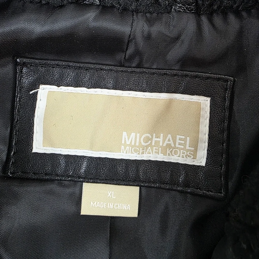 Michael Kors Jacket Womens XL Black Leather Moto Full Zip Sherpa Collar Lined